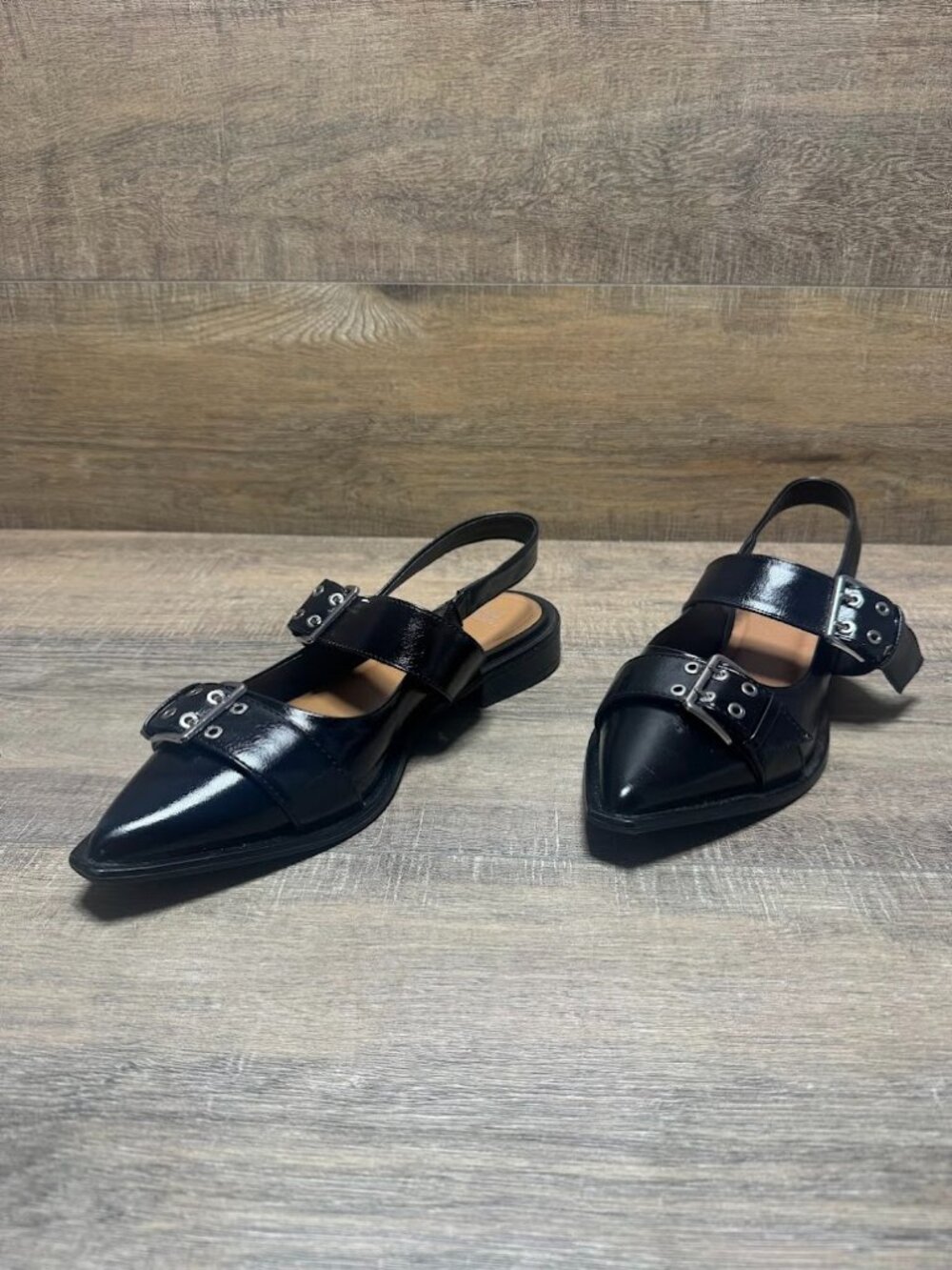 Dolce Vita Wild Fable Double Buckle Black Slingback Shoes Women's Size 9.5